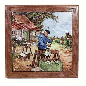 Dutch Tile Trivet Ter Steege BV Holland Clog Maker Windmill Netherlands 6" Wall
